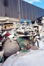 Stack of dismantled computer parts for recycling in a junkyard