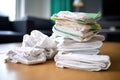 pile of disposable diapers next to reusable diapers Royalty Free Stock Photo