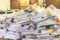 Pile of documents on desk stack up high Royalty Free Stock Photo