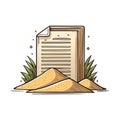 Pile of Documents on Sand Dunes Surrounded by Plants. Conceptual Illustration Royalty Free Stock Photo