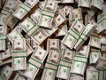 Pile of 100 dollar bill wads shot from above Royalty Free Stock Photo