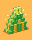 A pile of dollar bills with each stack getting higher and higher to symbolize the increase in savings.. Vector Royalty Free Stock Photo