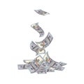 Pile dollars. Hundred Dollar Bills. Vector money falls and lies in a circle. American money sign