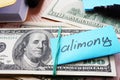 Pile of dollars with word alimony. Royalty Free Stock Photo