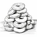 Monochrome Line Drawing Of A Stack Of Donuts