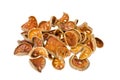 Pile of dried bael fruit isolated on white background Royalty Free Stock Photo