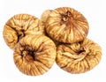 Pile of Dried Figs with Wrinkled Texture Against Plain White Background Royalty Free Stock Photo