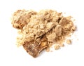 Pile of dried ginger roots and powder on white Royalty Free Stock Photo