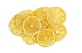 Pile of dried lemons slices isolated on white background. Royalty Free Stock Photo