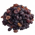 Pile of dried raisins isolated against a solid backdrop on transparent background Royalty Free Stock Photo