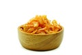 Pile of dried shrimp in wooden bowl Royalty Free Stock Photo