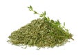 Pile of dried thyme and fresh herb isolated on white Royalty Free Stock Photo