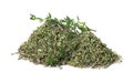 Pile of dried thyme and fresh herb isolated on white Royalty Free Stock Photo