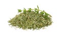 Pile of dried thyme and fresh herb isolated on white Royalty Free Stock Photo