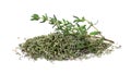 Pile of dried thyme and fresh herb isolated on white Royalty Free Stock Photo