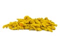 Pile of dried turmeric rhizomes on a white Royalty Free Stock Photo