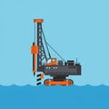 Pile Driver in Water - Construction and Engineering Illustration Royalty Free Stock Photo