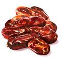 Pile of dry date fruit, Phoenix dactylifera, edible sweet fruit. Vegetarian healthy snack, natural sweets, organic food