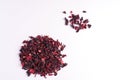 Pile of dry hibiscus karkade herbal tea isolated on white background Royalty Free Stock Photo