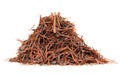 Pile of dry Lapacho tea isolated on white background. Herbal tea. Taheeboo