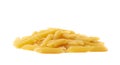 Pile of dry yellow penne pasta isolated Royalty Free Stock Photo