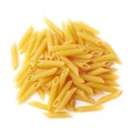 Pile of dry yellow penne pasta isolated Royalty Free Stock Photo