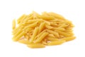 Pile of dry yellow penne pasta isolated Royalty Free Stock Photo