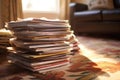 pile of dvd cases on a shaggy rug, soft afternoon light Royalty Free Stock Photo