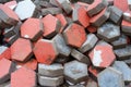 Pile of dyed red stone cubes Royalty Free Stock Photo