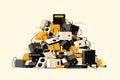 Pile of e-waste vector flat minimalistic isolated illustration Royalty Free Stock Photo