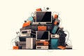 Pile of e-waste vector flat minimalistic isolated illustration Royalty Free Stock Photo