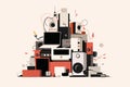 Pile of e-waste vector flat minimalistic isolated illustration Royalty Free Stock Photo