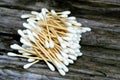 Pile of ear cotton swab buds sticks, for health care, ideal for gently cleaning around the outer surface of the ear, and a variety Royalty Free Stock Photo