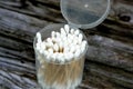 Pile of ear cotton swab buds sticks, for health care, ideal for gently cleaning around the outer surface of the ear, and a variety Royalty Free Stock Photo