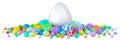 Pile of Easter eggs surrounding a giant white egg Royalty Free Stock Photo