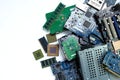 Pile of electronic waste, Motherboard computer and cpu microchips electronic equipment