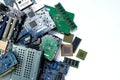 Pile of electronic waste, Motherboard computer and cpu microchips electronic equipment