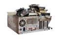 Pile of electronic waste, Rusty old computer cases and obsolete computer hardware such as motherboards and CD-ROMs, floppy disk