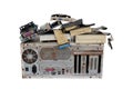 Pile of electronic waste, Rusty old computer cases and obsolete computer hardware such as motherboards and CD-ROMs, floppy disk Royalty Free Stock Photo