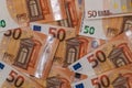 Pile of 50 euro banknotes close-up. Royalty Free Stock Photo