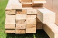 Pile of Evenly Cut Wooden Planks Closeup