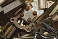 Pile of fasteners and screws close up. metal scrap Royalty Free Stock Photo