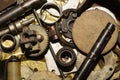 Pile of fasteners and screws close up. scrap metal. different metal details Royalty Free Stock Photo