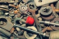 Pile of fasteners and screws close up. scrap metal. different metal details Royalty Free Stock Photo