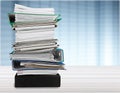 Pile of files in folders, on light background Royalty Free Stock Photo