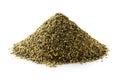 A pile of finely ground black pepper.