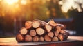 Pile of firewood on a blurred background with space for text, firewood stack for sale Royalty Free Stock Photo