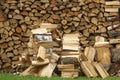 Pile of firewood. Preparation of firewood for the winter at an old farm house on the farm Royalty Free Stock Photo