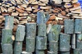Pile of firewood. Preparation of firewood for the winter and use for cooking, firewood background, Stacks of firewood in the fores