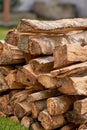 Pile of firewood stacked neatly. fire wood preparation for winter and use for cooking